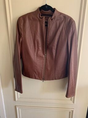 Cute Danier Chocolate Brown Leather Biker Jacket (M)